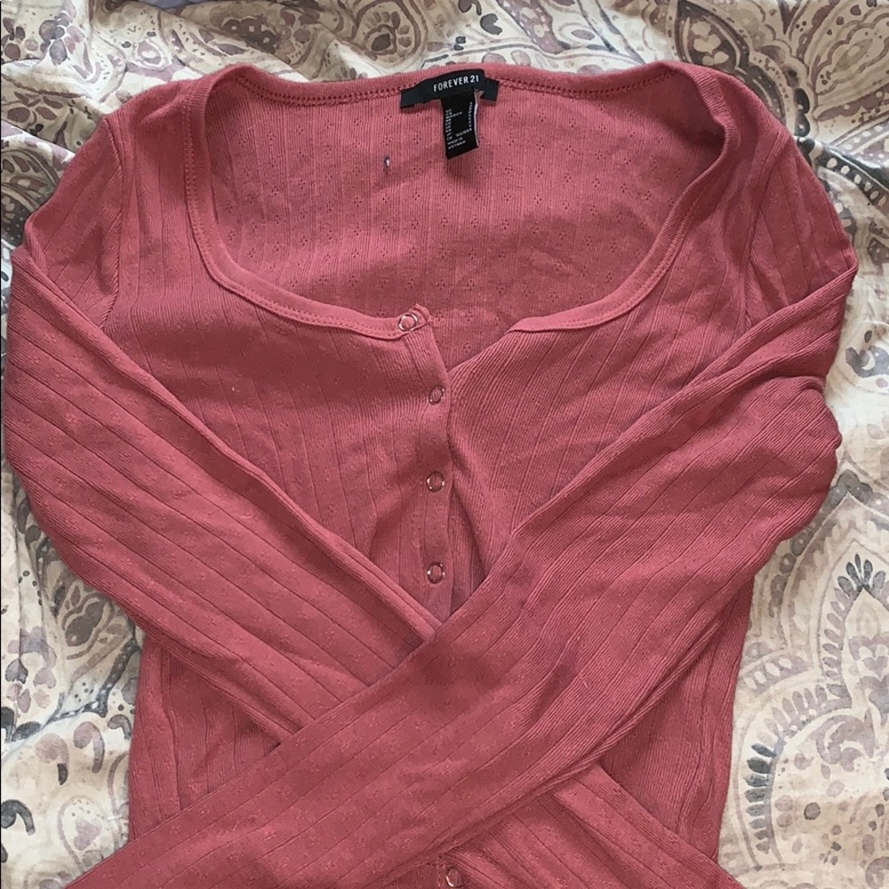 Long sleeve button down crop top Forever 21